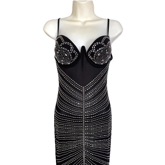 NWT Mew Mews Black Rhinestone Maxi Evening Statement Dress M New Years Eve NEW - Picture 5 of 16